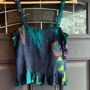 NWT Patrons of Peace Navy Floral Smocked Camisole with Green & Orange Accents